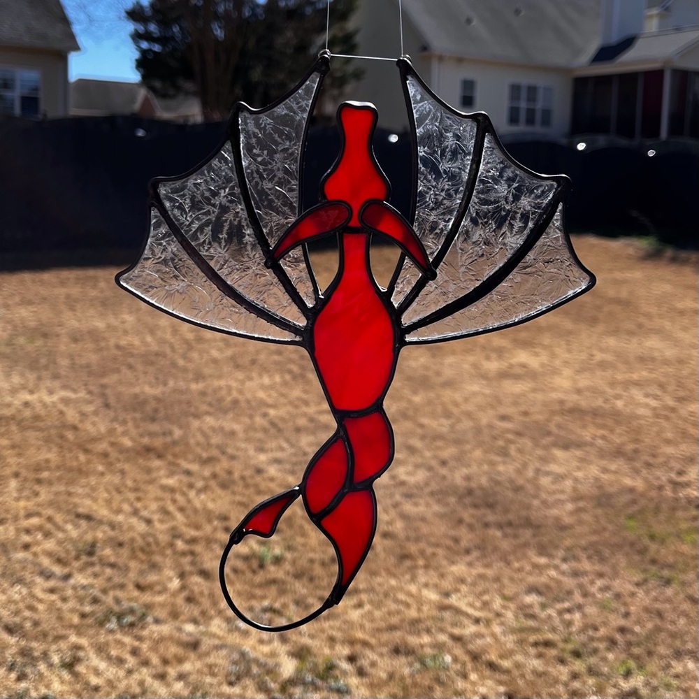 Original Design, Handcrafted, hand cut Stained Glass Dragon by jaggedglassworks